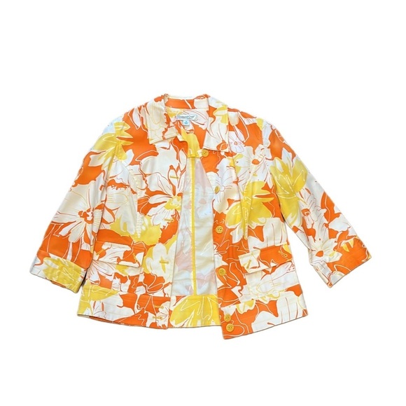 Coldwater Creek Jackets & Blazers - Womens Tropical Orange and Yellow Flower Jacket Size 8